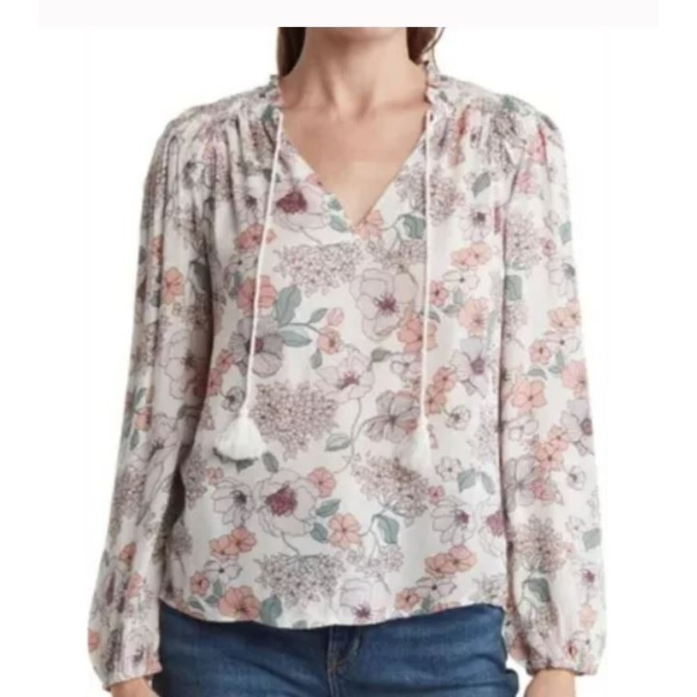 Lucky Brand Women's Plus Size Lana Floral Print Tassel Tie V-Neck Blouse 1X